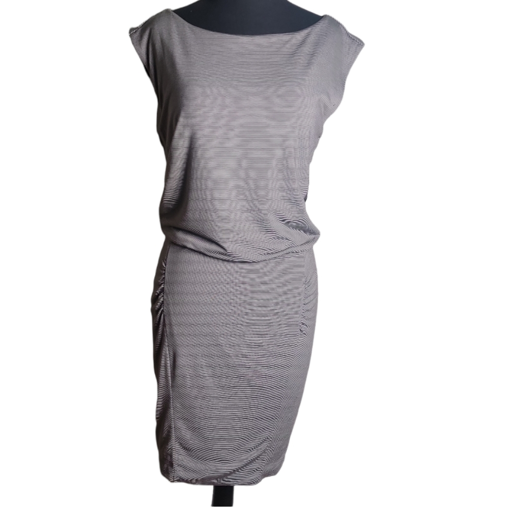 Athleta Westwood micro stripe ruched fitted dress cap sleeve women's small